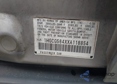 1999 Honda Accord Lx из США, поврежденный, VIN 1HGCG564XXA118854